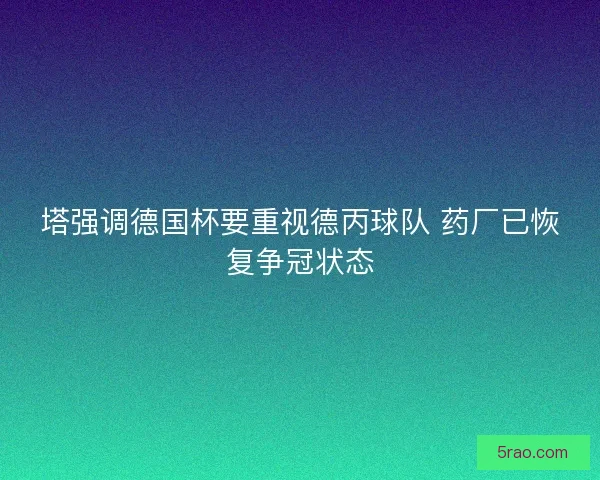 塔强调德国杯要重视德丙球队 药厂已恢复争冠状态