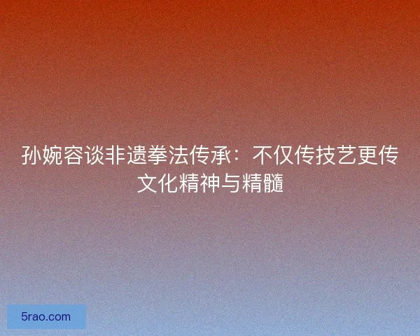 孙婉容谈非遗拳法传承：不仅传技艺更传文化精神与精髓
